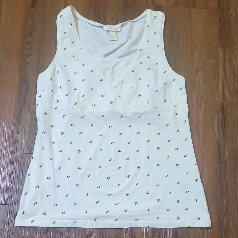 HM White Sleeveless Top with Anchor Print‎ used good condition.
